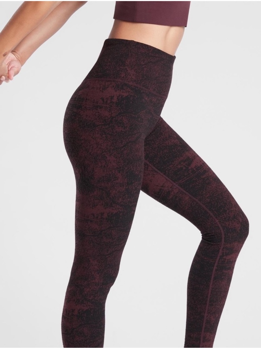 Athleta Elation Glades 7/8 Leggings | Burgundy Marble | Large Tall